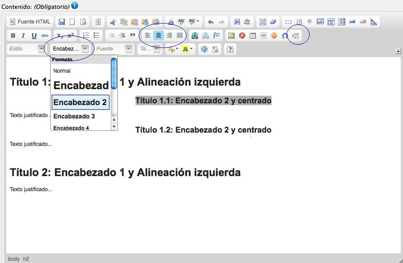 Muestra de los medios empleados en el editor